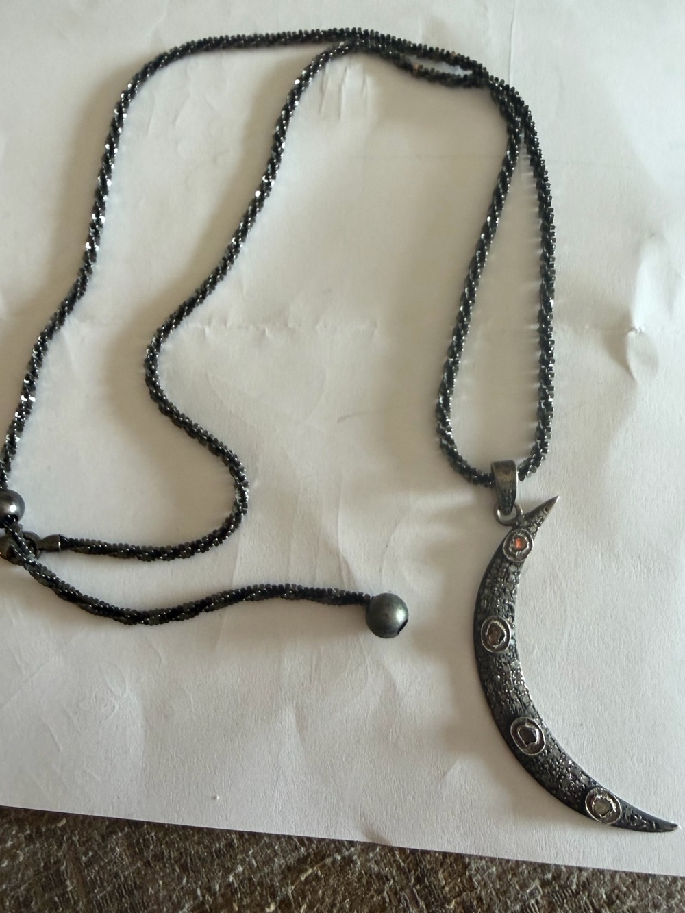 Real polki diamond&sterling moon crescent pendant necklace gorgeous silver chain